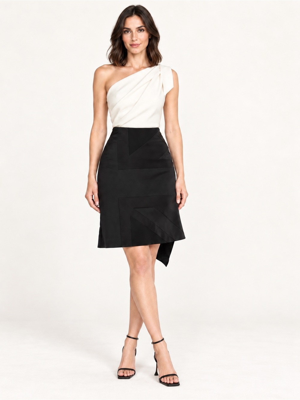 BURBERRY After Dark Black Intarsia Flag Satin Draped Skirt NWT US 6
